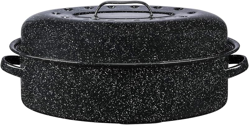 Graniteware 8L Enameled Steel Roaster Casserole Dish - Extra Light - Large, 1- Black