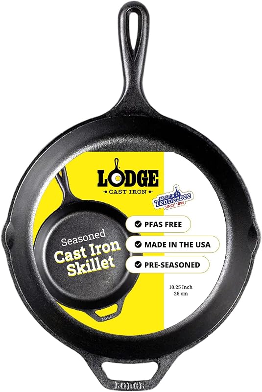 Lodge | Natural Cast Iron Frying Pan 26 cm | Healthy and PFAS Free | All Heat Sources Including Induction, Ove