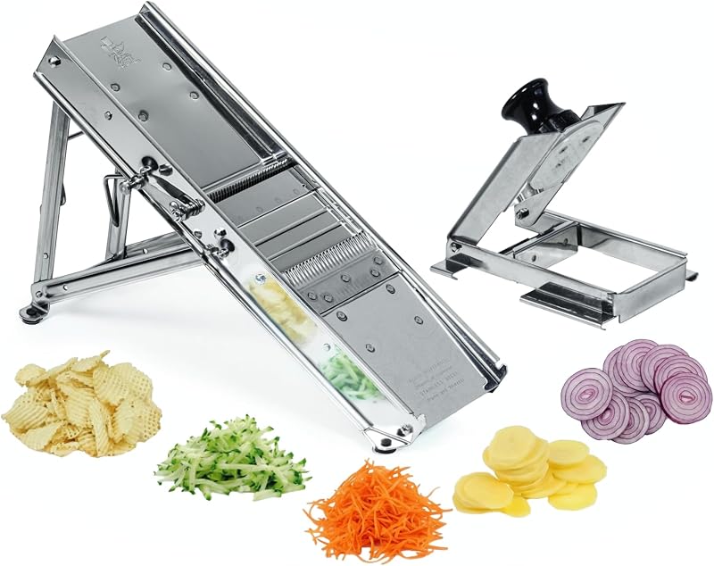 Louis Tellier Professional Stainless Steel Mandoline with Trolley 3 & 10 mm | Made in France; 2 combs 3-10 mm,