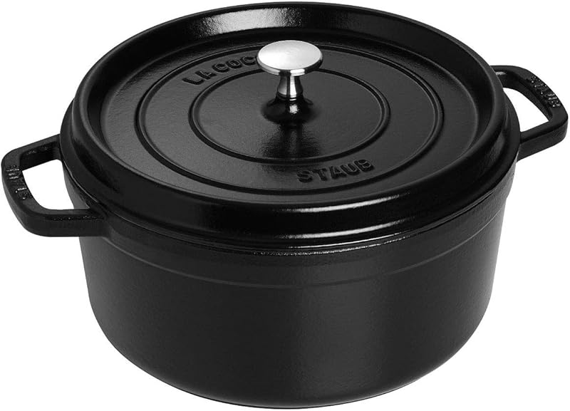 STAUB Cast Iron Dutch Oven for All Heat Sources Including Induction, Round, 24 cm, 3.8 L, Made in France, Blac
