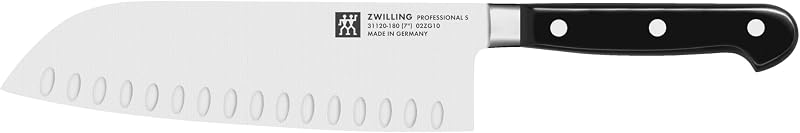 ZWILLING Santoku Knife, Honeycomb Blade: 18 cm, Large Blade, Stainless Steel, Black Handle, Professional S ser
