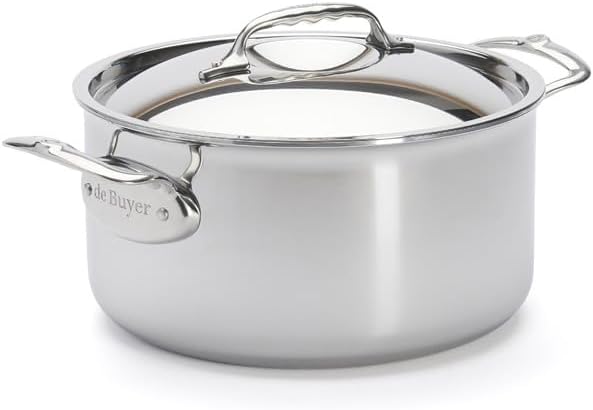De Buyer - AFFINITY 5-layer stainless steel pot with stainless steel lid, 24 cm | Made in France, rapid temper