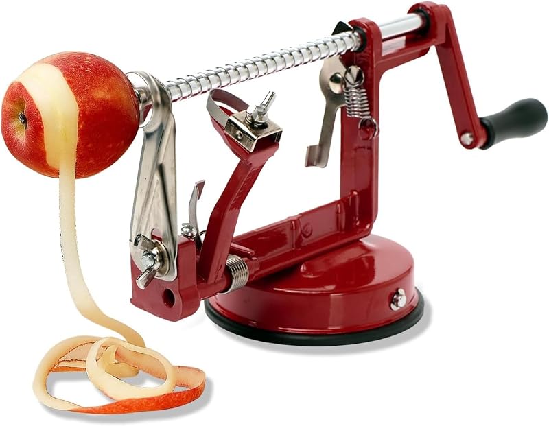 Baumalu, Metal Apple Peeler, Wine Red, Size 25.5 x 15 x 11 cm, with Suction Cup for Attachment, Fixed Handle,