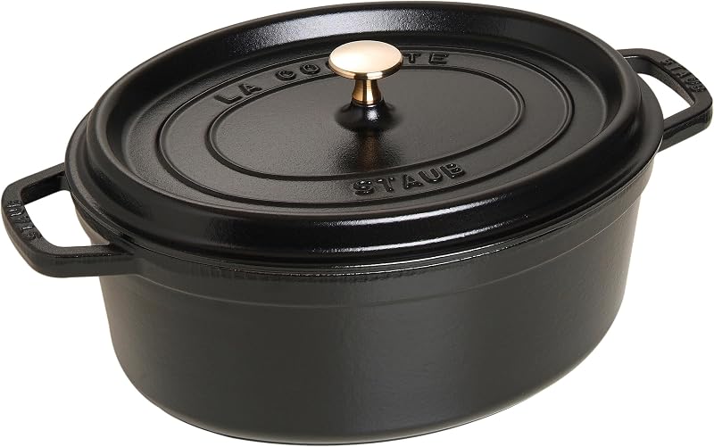 STAUB Cast Iron Dutch Oven for All Heat Sources Including Induction Oval, 33 cm, 6.7 L, Made in France, Black