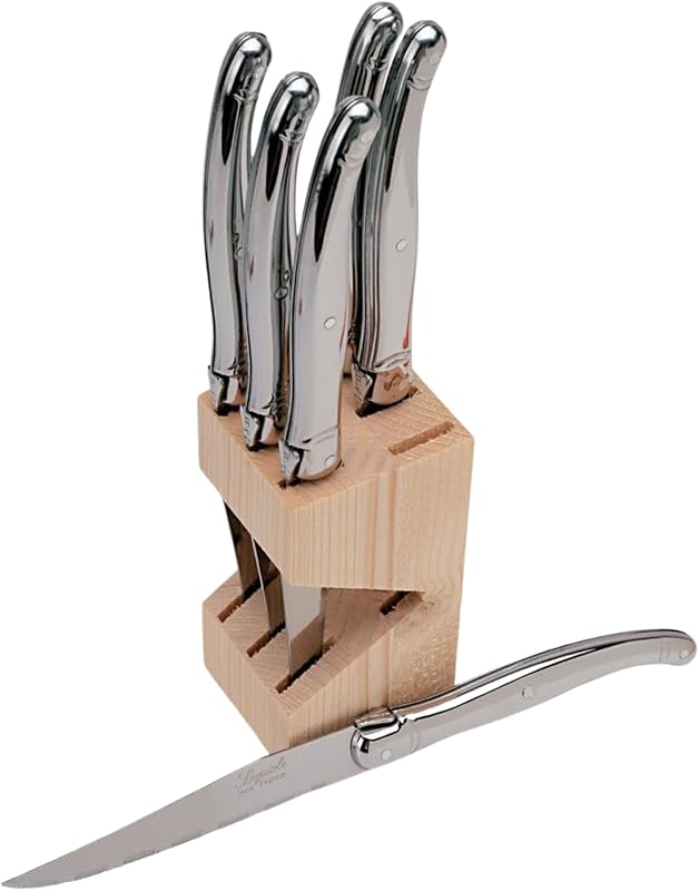 Laguiole Jean Dubost 16572 Block of 6 Steak Knives Stainless Steel Silver | Origin France Guarantee