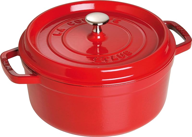 STAUB Cast Iron Dutch Oven for All Heat Sources Including Induction Round 24 cm 3.8 L Made in France Cherry Re