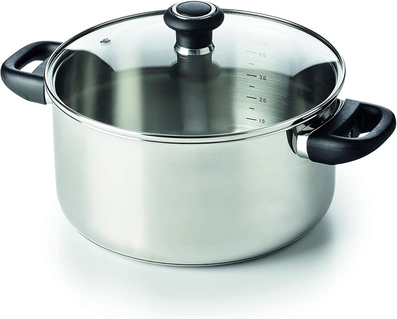 Beka Polo 18/10 Stainless Steel Stewing Pot 24 cm Glass Lid Cooking Pot with 3 Layer Base Suitable for Inducti