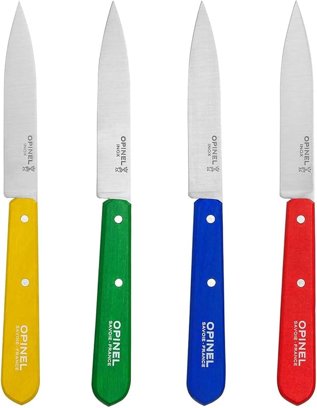 Opinel - Set of 4 Paring Knives N°112 - Stainless Steel Blade 10 cm - Ideal for Kitchen - Guaranteed for Life 