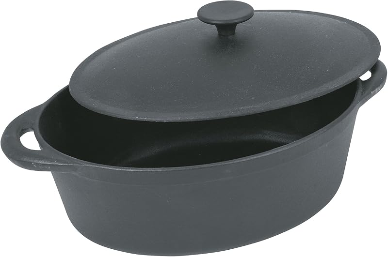 Crealys 501509 Gourmet Onyx Oval Enamelled Cast Iron Casserole 4 Litres - Black Exterior and Black Interior - 