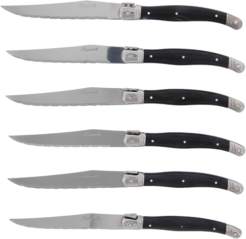 Pradel Excellence - Set of 6 Laguiole Postiche Table Knives - Microtoothed Stainless Steel Blades - Ergonomic