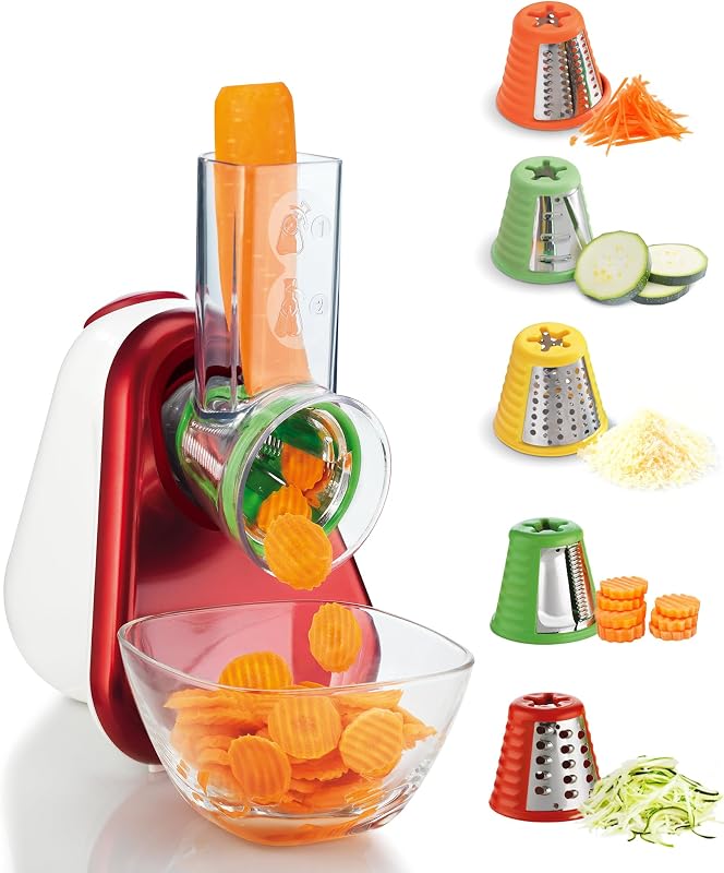 Moulinex Fresh Express 5-in-1 Vegetable Slicer, Slice, Grater, Wide Feed Tube, Colour Coded Tape, Made in Fran