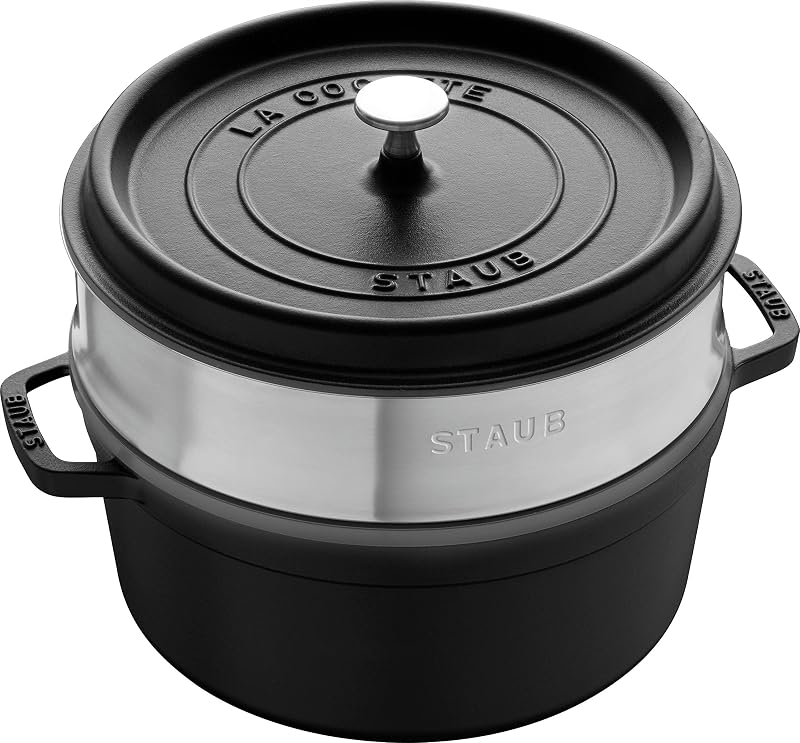 STAUB Enamelled Cast Iron Casserole Dish with Lid and Steam Basket, Suitable for All Heat Sources Including In