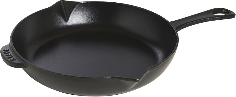 STAUB Cast Iron Frying Pan with Double Spout, Diameter 26 cm, Matt Black