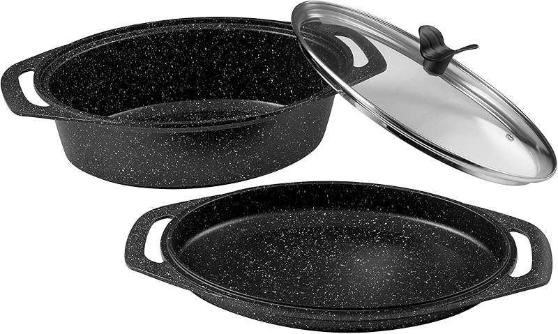 Pradel Excellence - 52804M - Oval Casserole Dish 3 Pieces "Stone Look", Suitable for All Heat Sources Includin