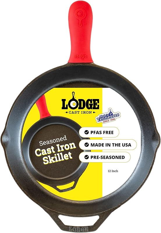 Lodge | Natural Cast Iron Frying Pan 30 cm | Silicone Handle | Healthy and PFAS Free | All Heat Sources Includ