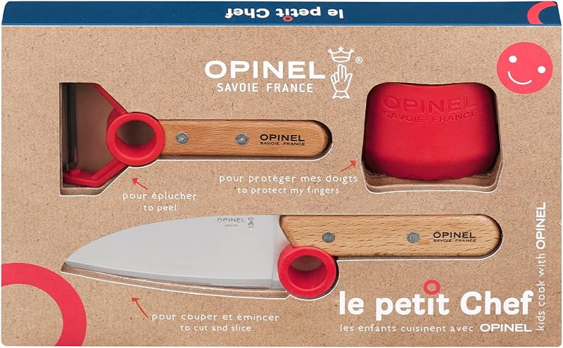 Opinel - Le Petit Chef Kitchen Set for Children - Knife, Peeler & Cutting Guide - From 7 Years Old - Guarantee