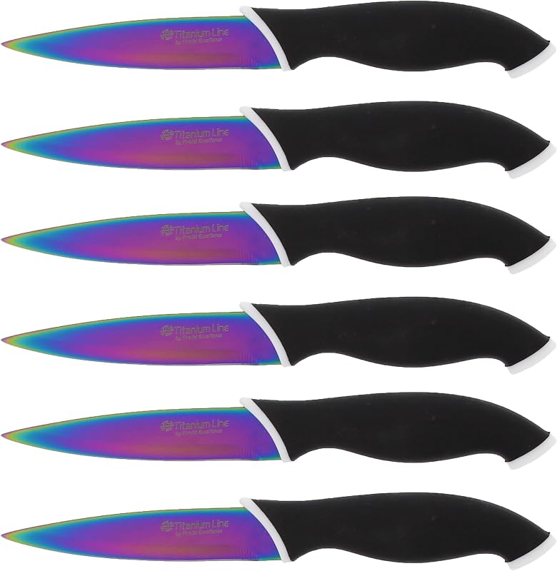 Pradel Excellence CTI006 Steak Knife Set 6 Pieces Essential Range Stainless Steel Titanium Coated Blades with