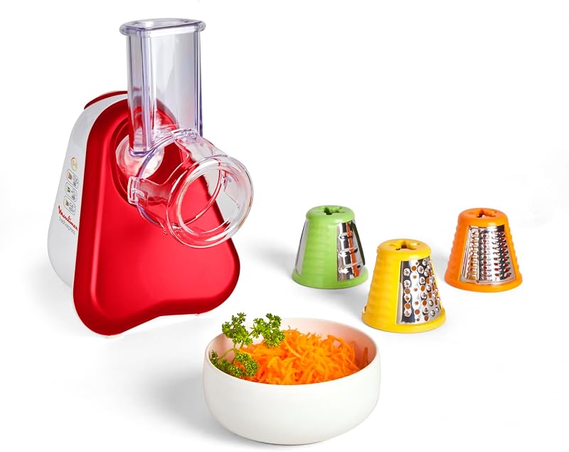 Moulinex Electric Vegetable Slicer, 3-in-1 Grater, Easy Colour Cone System, Wide Chutter, Dishwasher Safe Remo