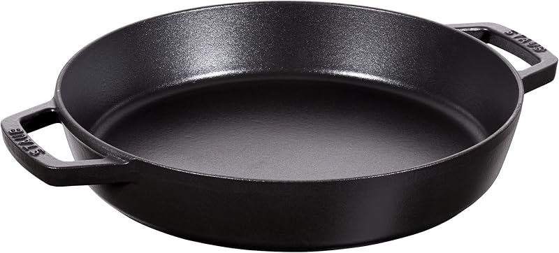 STAUB Cast Iron Frying Pan with Double Handle, Round, Diameter 34 cm, Matt Black