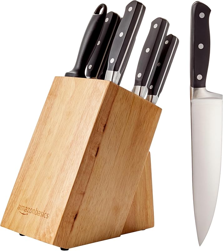 Amazon Basics Knife Block, 9 Pieces, Black