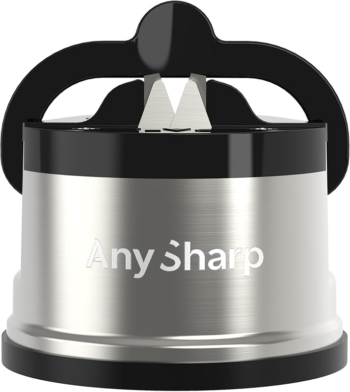 AnySharp Pro Knife Sharpener (Metal) with Suction Cup, Brushed Metal