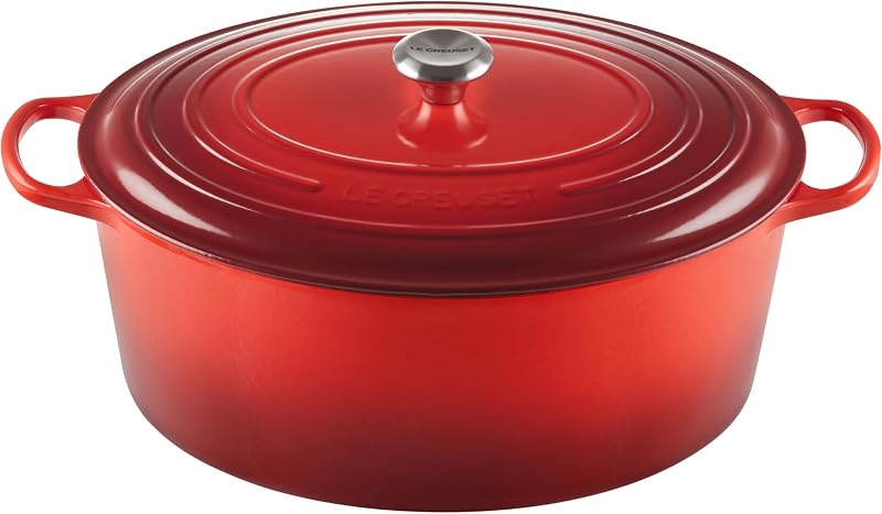 Le Creuset Signature Enamelled Cast Iron Casserole with Lid, 40 cm, Oval, 13.9 L, 10 kg, Cherry, 2117840060243