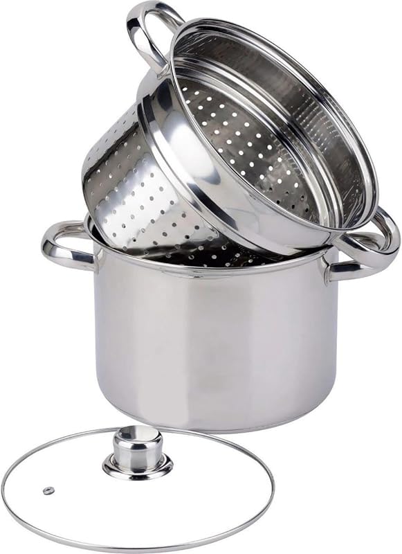 Baumalu, Stainless Steel Pasta Cooker 29.5 x 21.5 x 24.5 cm, Glass Lid, Triple Base Diffuser, Compatible with
