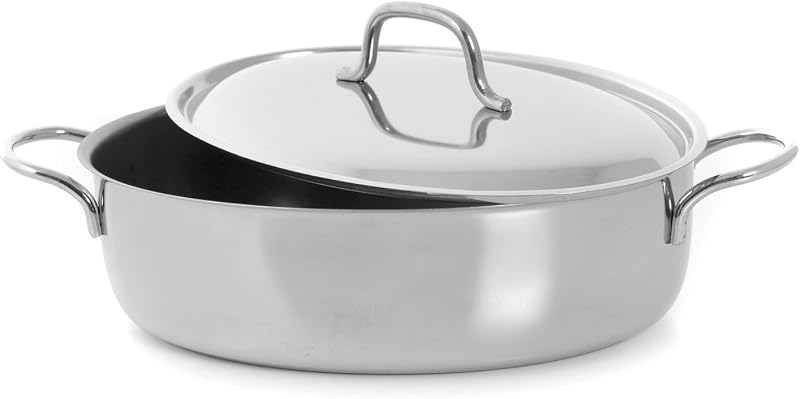 Gierre Oval Casserole Dish Stainless Steel 2 Handles with Lid cm 32 cm