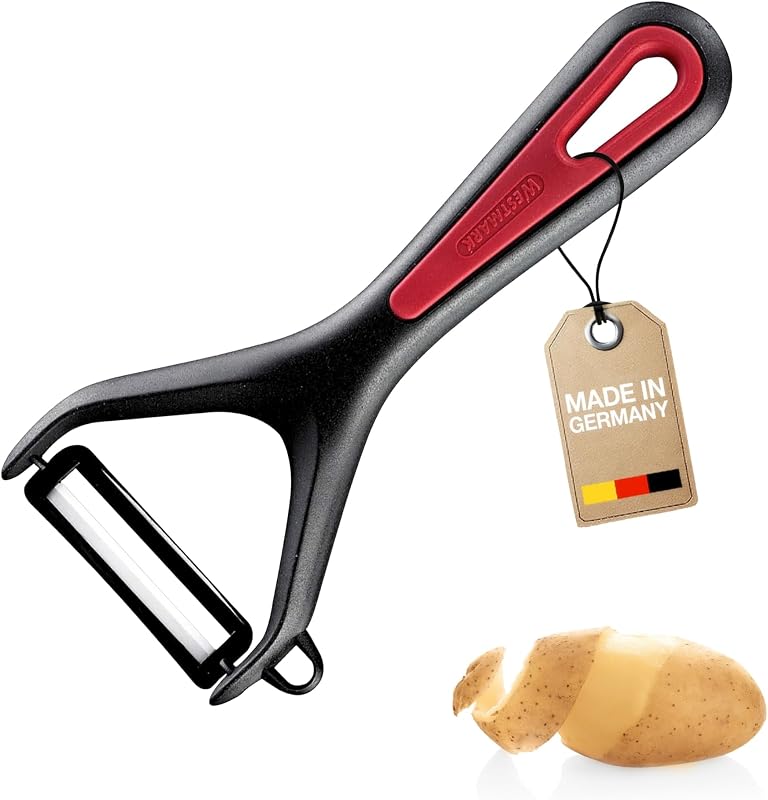 Westmark Gallant 291122E1 Vegetable and Asparagus Peeler with Ceramic Blade and Cookie Cutter, Black/Red