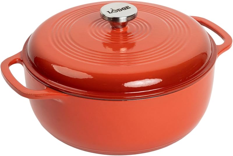 Lodge 6 Litre Enameled Cast Iron Dutch Oven with Lid - Two Handles - Oven Safe up to 260°C or Stovetop Safe - 