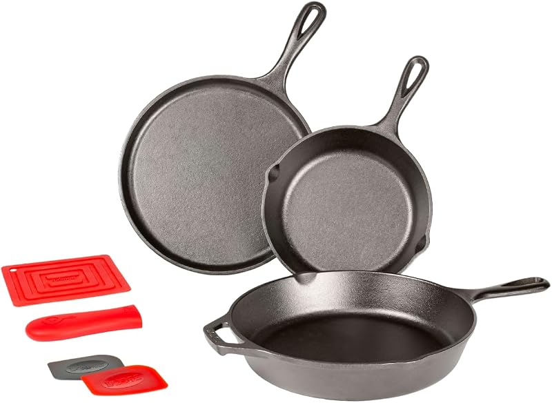 Lodge | 3-Piece Natural Cast Iron Cookware Set | 2 Frying Pans, Crepe Pan + Accessories | Healthy and PFAS Fre