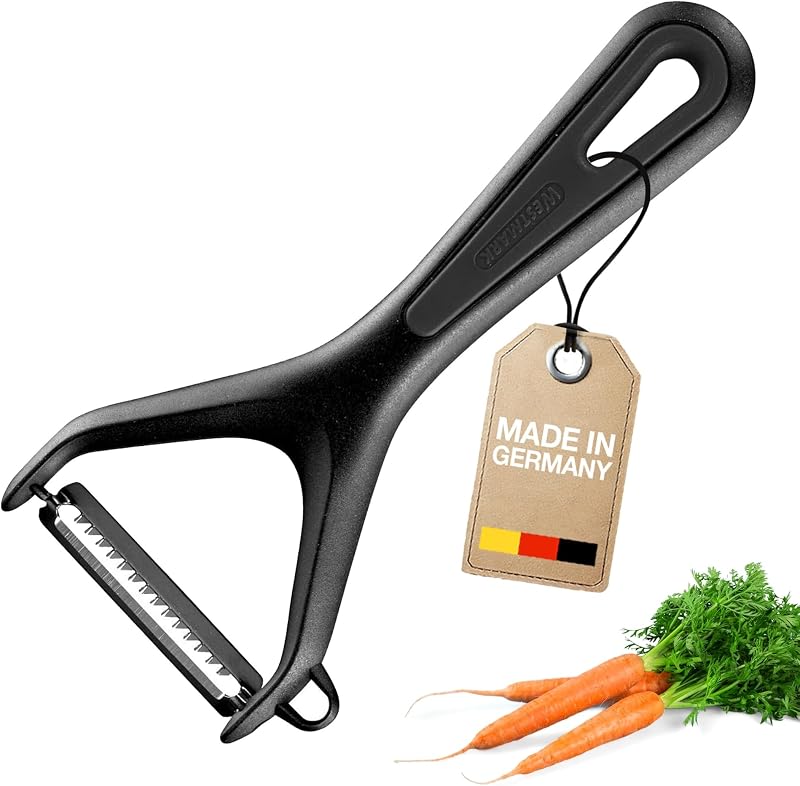 Westmark Julienne Knife, Vegetable Peeler, Gentle, Coarsely Serrated Stainless Steel Blade and Cutter, Black,