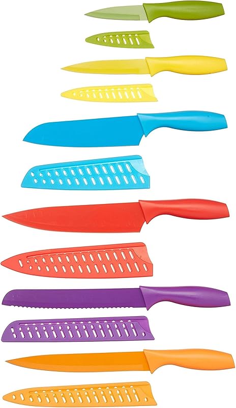 Amazon Basics 12 Piece Colorful Knife Set, Multi-Colour