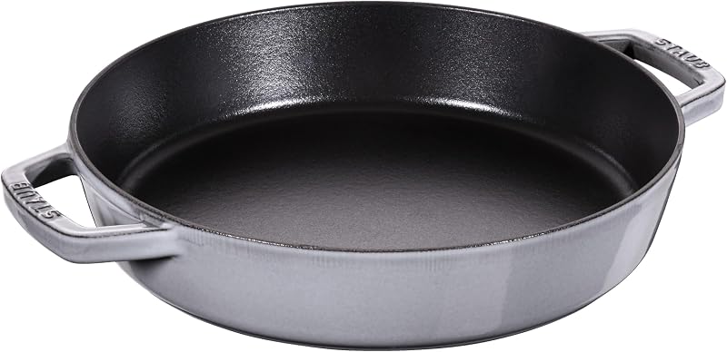 STAUB Double Handle Cast Iron Frying Pan, Round, 26 cm, Graphite Grey