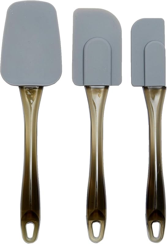 Amazon Basics Set of 3 Silicone Spatula, Grey/Gold