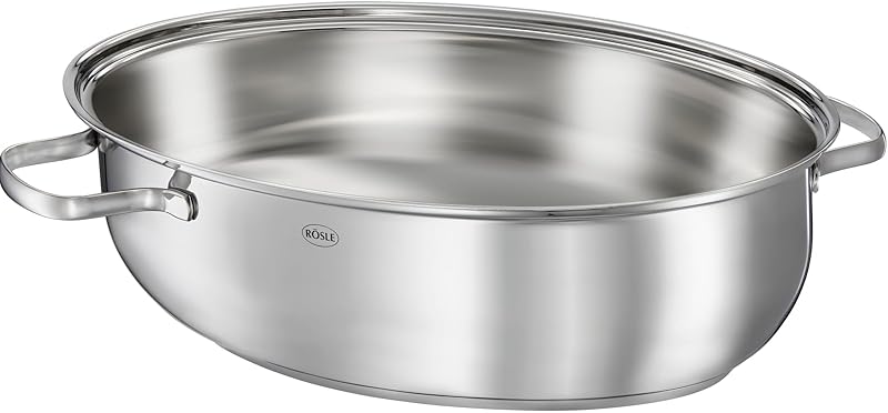 RÖSLE Elegance Oval Stainless Steel Casserole Dish with Lid with Non-Stick Coating – Perfect for Family Dishes