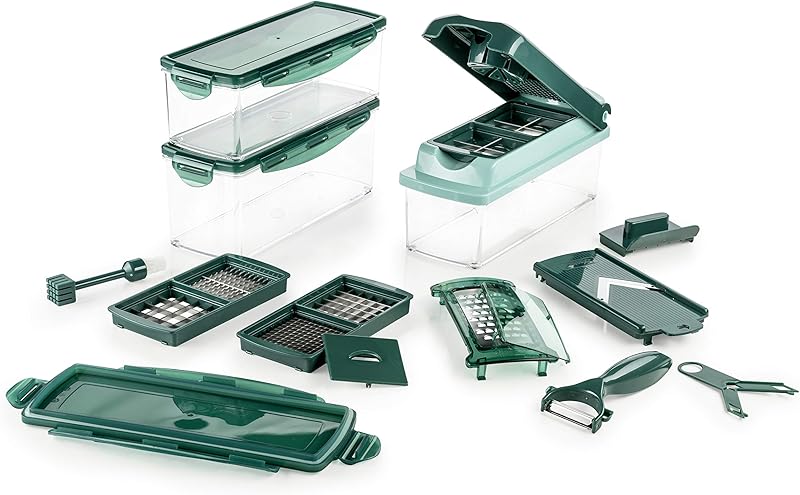 Genius A33886 Nicer Dicer Plus 18 pieces, Plastic, Emerald Green, 26 x 9 x 13 cm