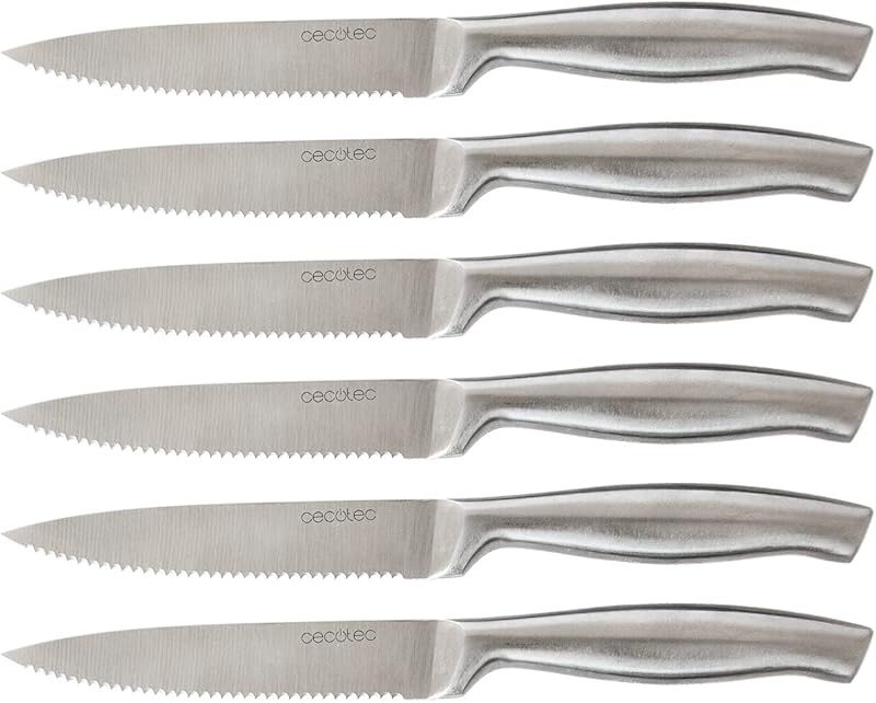 Cecotec Set of 6 Professional Meat Knives with Serrated Handle and Blade Forged in One Piece of Steel Knives, 