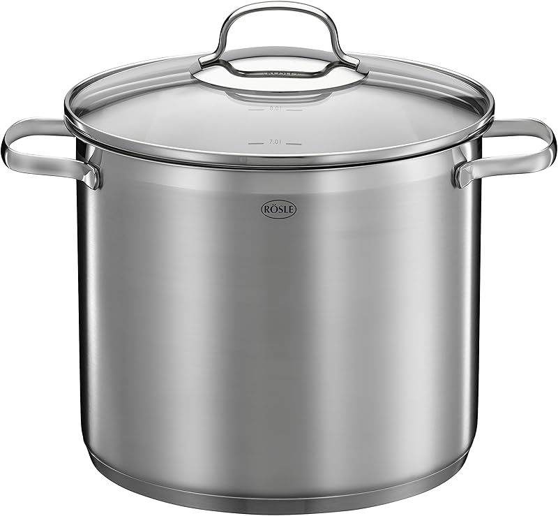RÖSLE Elegance 18/10 Stainless Steel Saucepan with Lid – Induction Compatible – Dishwasher Safe – Capacity 8 L