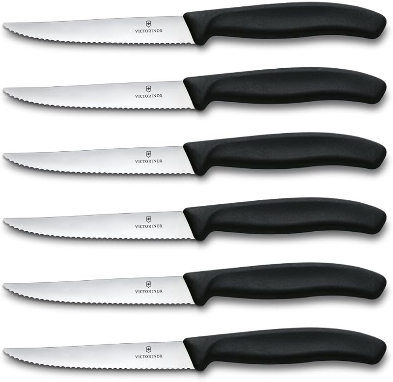 Victorinox Swiss Classic Steak and Pizza Knife Set for Pros, 6 Pieces, Table Knives, Toothed, Sharps, 11 cm, S