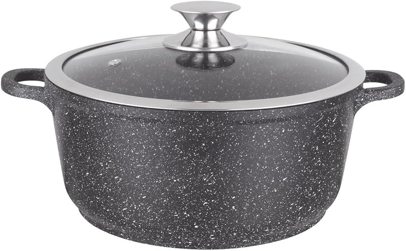 Kamberg - Cooking Pot 28 cm - Cast Aluminium - Stone Type Coating - Glass Lid - Suitable for All Heat Sources 
