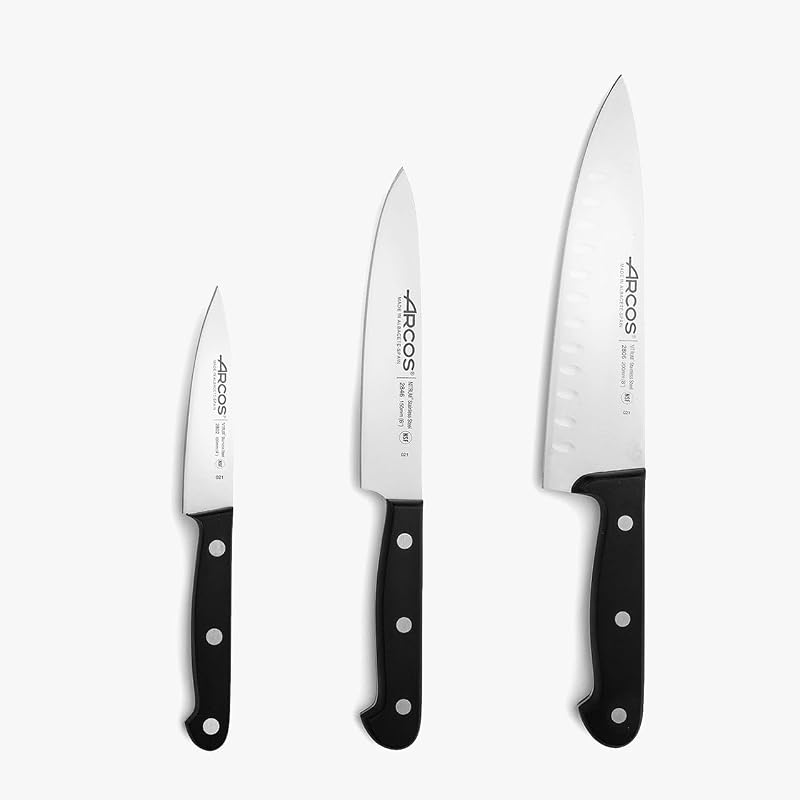 Arcos Set of 3 Basic Kitchen Knives - Stainless Steel Blade, Polyoxymethylene Handle, Dishwasher Safe, Univers