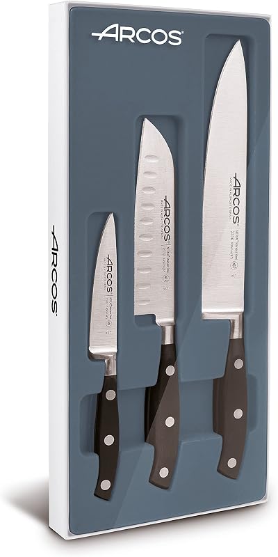 Arcos Set of 3 Kitchen Knives - Serving Knife - Santoku - Chef Knife - Stainless Steel Blade - Polyoxymethylen