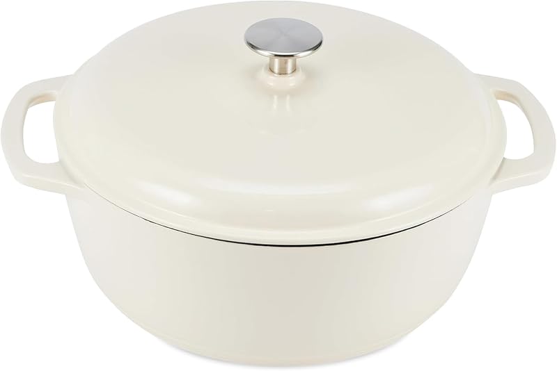 Amazon Basics Enamelled Cast Iron Round Casserole with Lid, 4.1-Quart, White