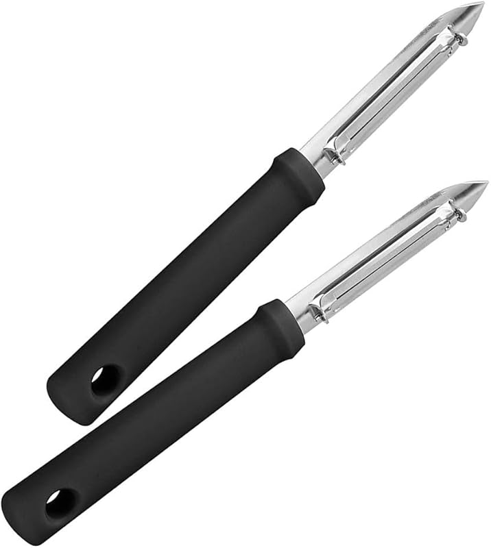 FM Professional 21728 Set of 2 Vegetable Peelers, 2 Peeler Knives, Peeler, Stainless Steel, Plastic, Black, 17