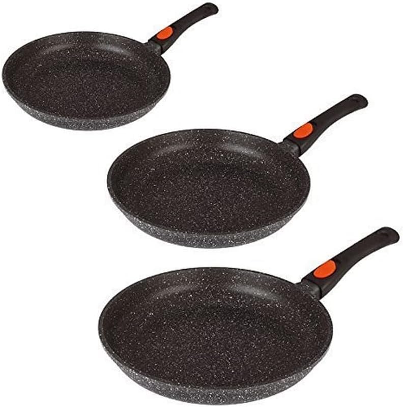 Kamberg - Set of 3 frying pans 20/24/28 cm - Removable handle - Cast aluminium - Stone type coating - Suitable