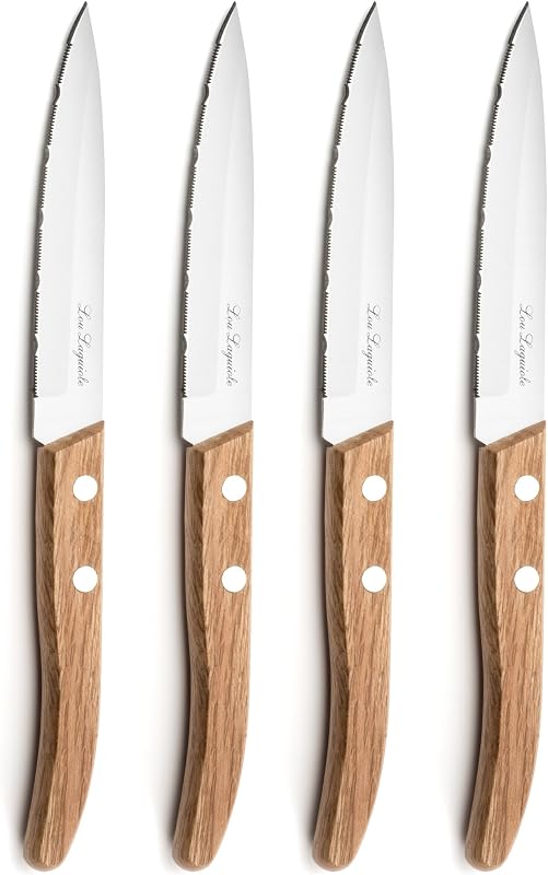 Lou Laguiole Forest - Set of 4 Office Kitchen Knives - 13C Stainless Steel Knife Blade, Natural Wood Handle -