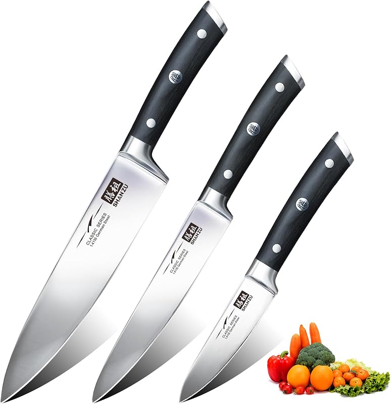 SHAN ZU Set Couteau Cuisine Ensembles de Couteau Chef 200mm Couteau de Cuisine 153mm Couteau Paring 95mm