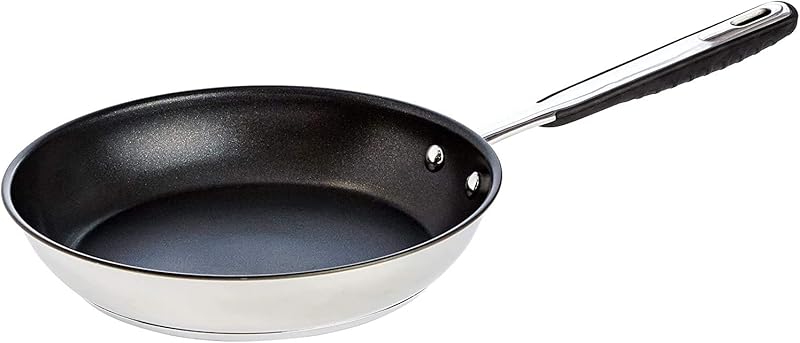 Amazon Basics 28cm Non Stick Stainless Steel Induction Frying Pan with Soft Touch Handle