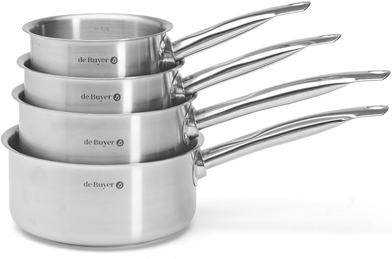 De Buyer - Prim'APPETY Set of 4 Saucepans - 14/16/18/20 cm - Professional Grade 18/10 Stainless Steel, Thick M